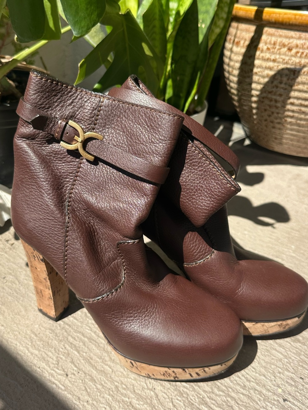 Chloe Brown Leather High-Heel Ankle Boots